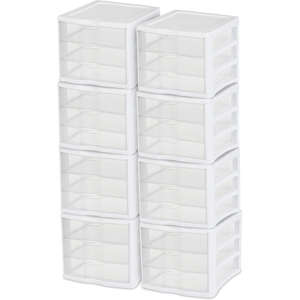 image:imageSterilite ClearView Compact Stacking 3 Drawer Storage Organizer System for Crafting Supplies Home Office or Dorm Room 12 Pack8 Pack