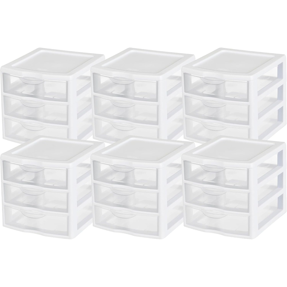 image:imageSterilite Clearview Plastic Multipurpose Small 3 Drawer Desktop Storage Organization Unit for Home Classrooms or Office Spaces White 6 Pack6 Pack