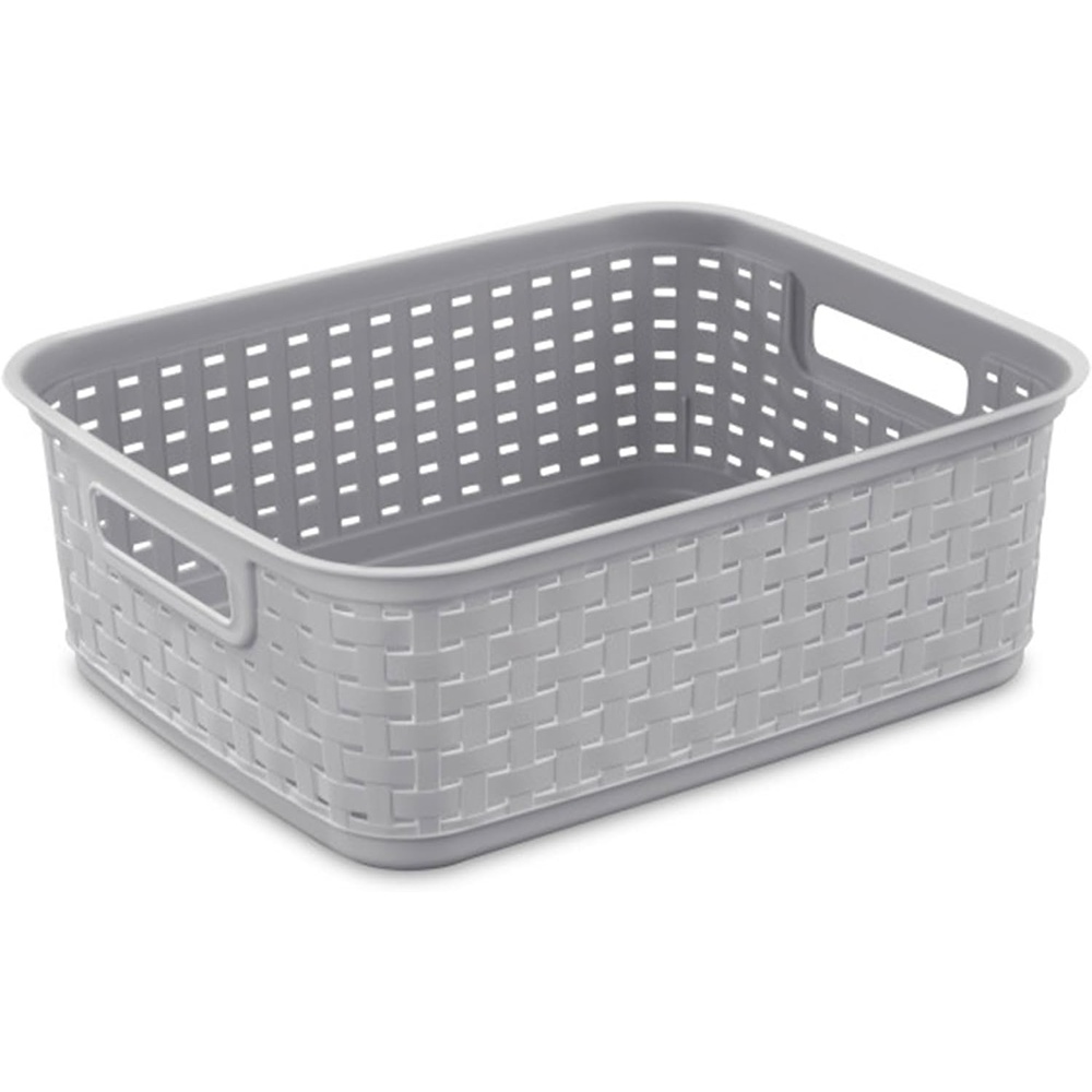 image:imageSterilite Short Plastic Weave Storage Basket Bin Organization for Countertops Tabletops and Shelves for Crafts Jewelry Gray 6Pack12 Pack