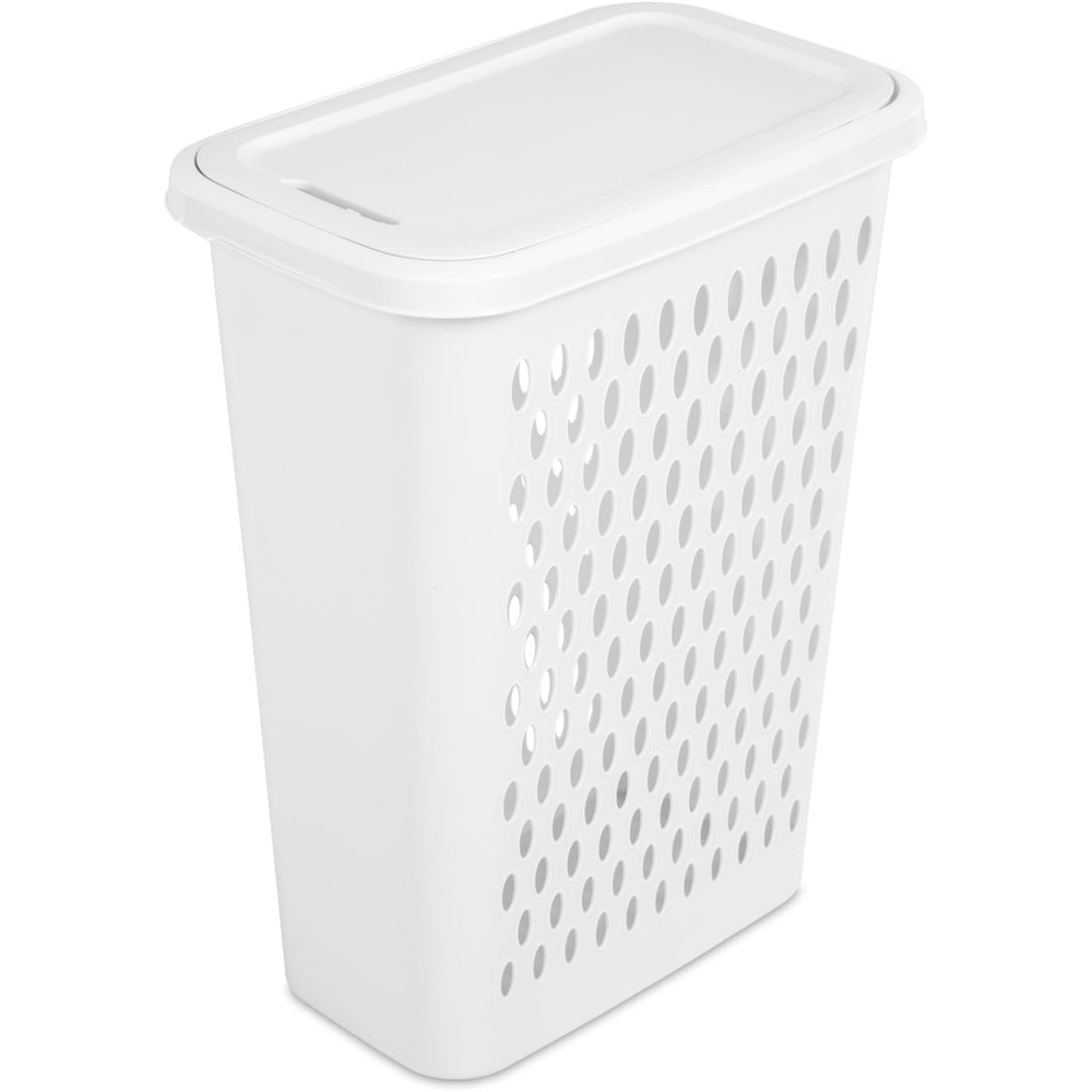 image:imageSterilite Slim Laundry Hamper with Lid Tall Plastic Hamper for Collecting Dirty Clothes or Sorting Clean Clothes White 4Pack