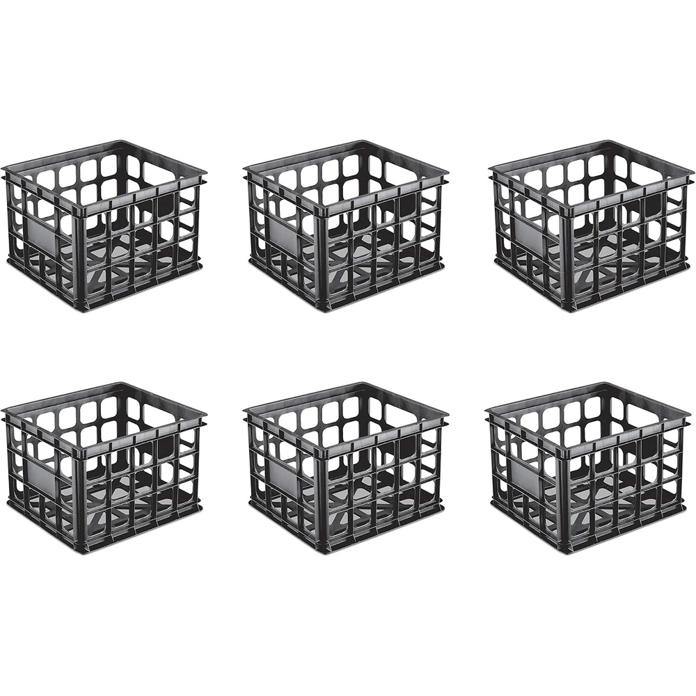 image:imageSterilite Storage Crate Stackable Plastic Bin Open Basket with Handles Organize Home Garage Office School White 6PackBlack