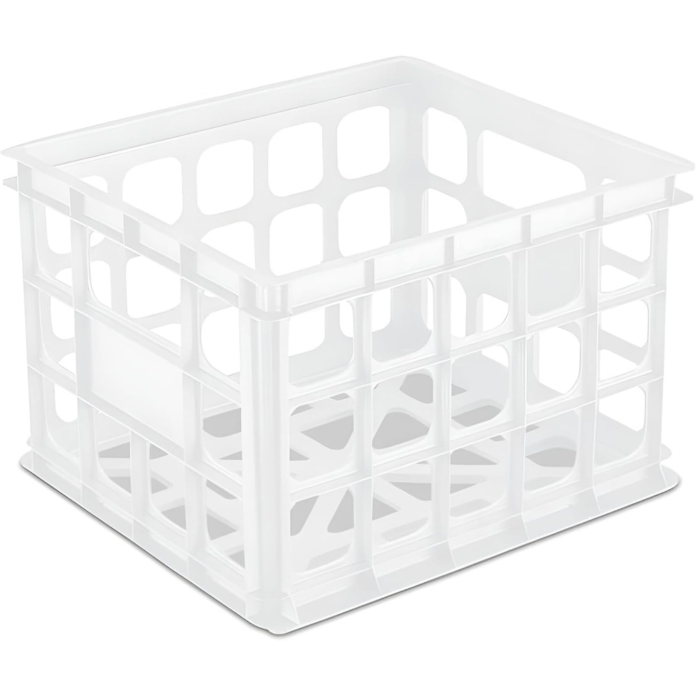 image:imageSterilite Storage Crate Stackable Plastic Bin Open Basket with Handles Organize Home Garage Office School White 6PackWhite