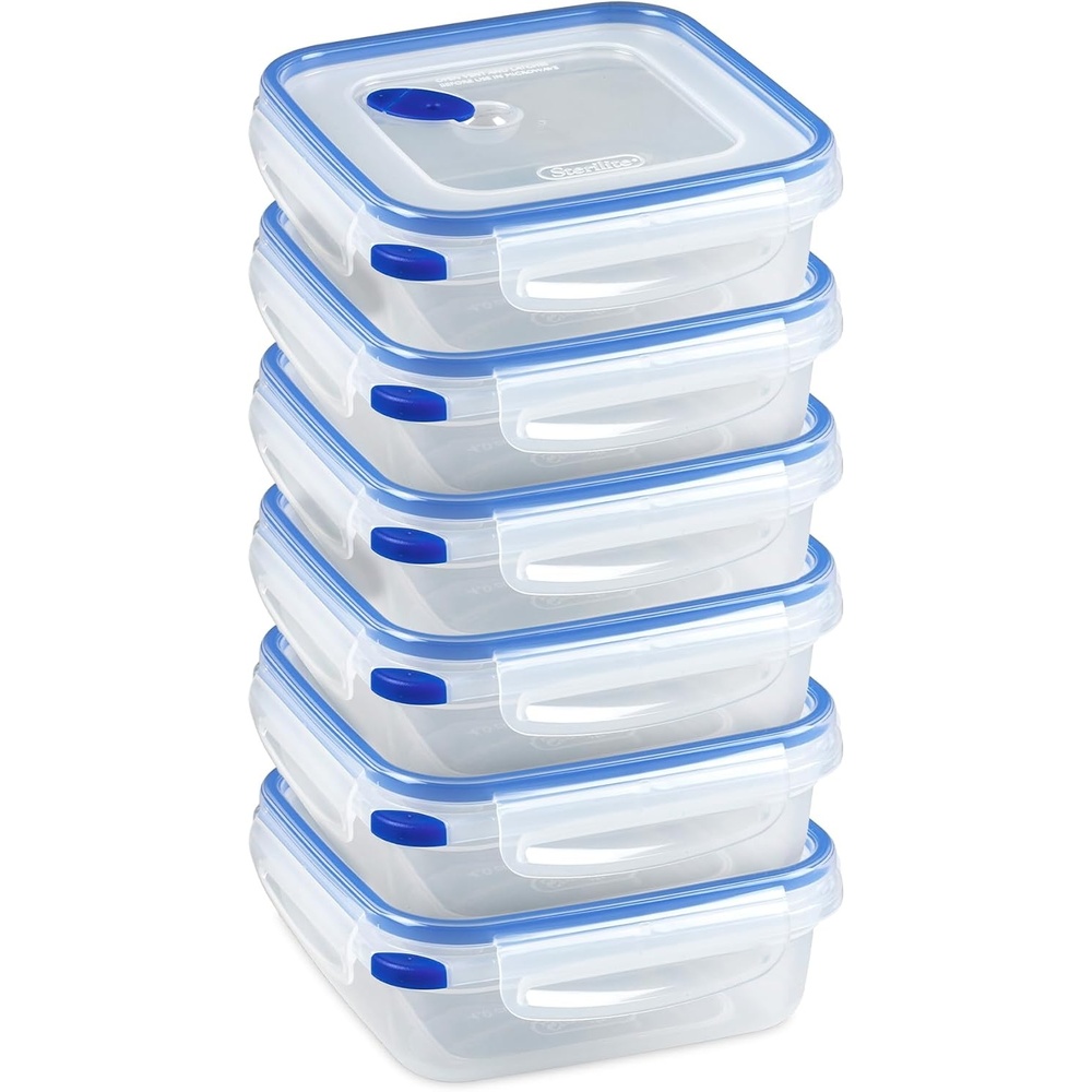 image:imageSterilite UltraSeal 45 Cup Rectangle Airtight Food Storage Container Latching Lid Microwave and Dishwasher Safe Clear With Green Gasket 6Pack4 Cup
