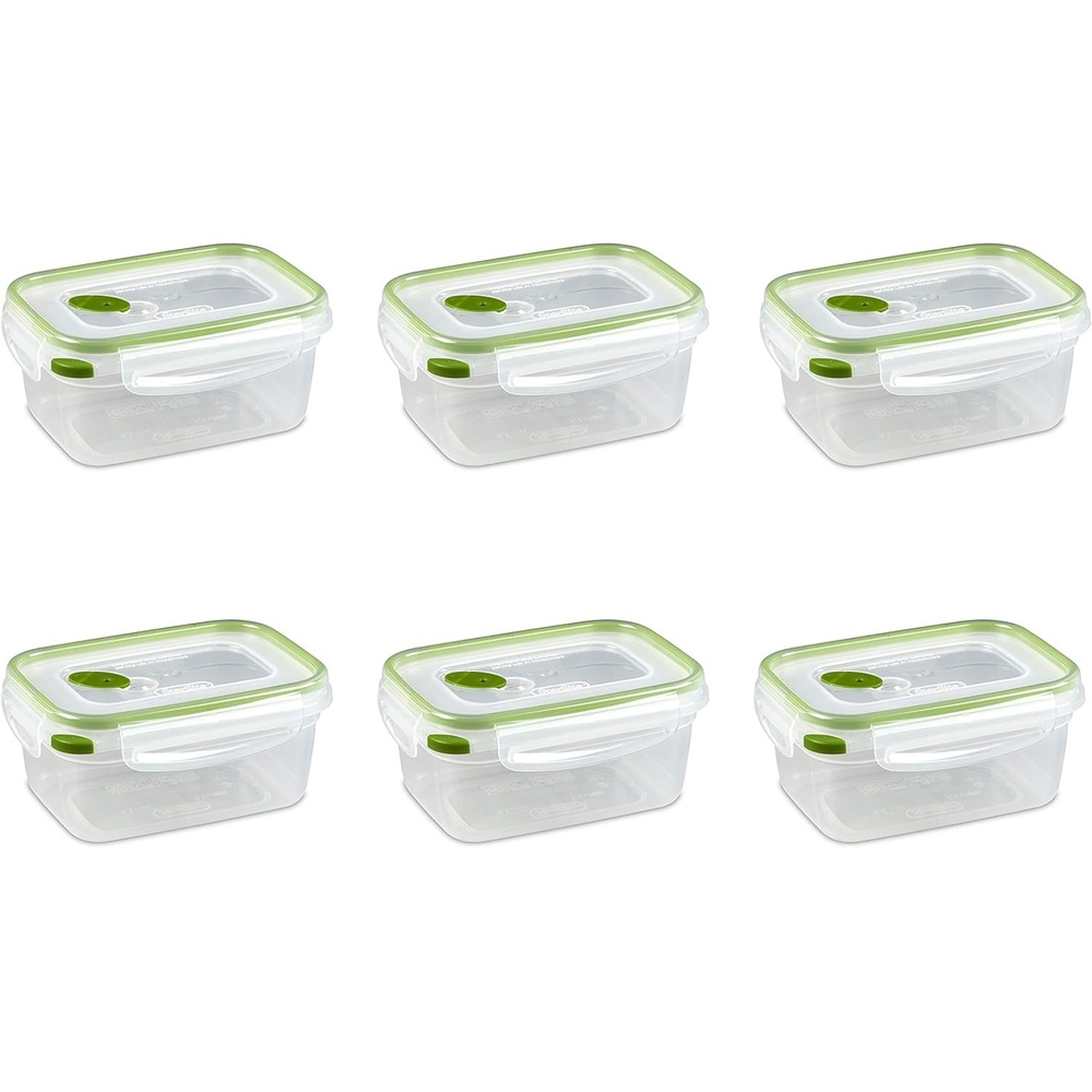 image:imageSterilite UltraSeal 45 Cup Rectangle Airtight Food Storage Container Latching Lid Microwave and Dishwasher Safe Clear With Green Gasket 6Pack45 Cup