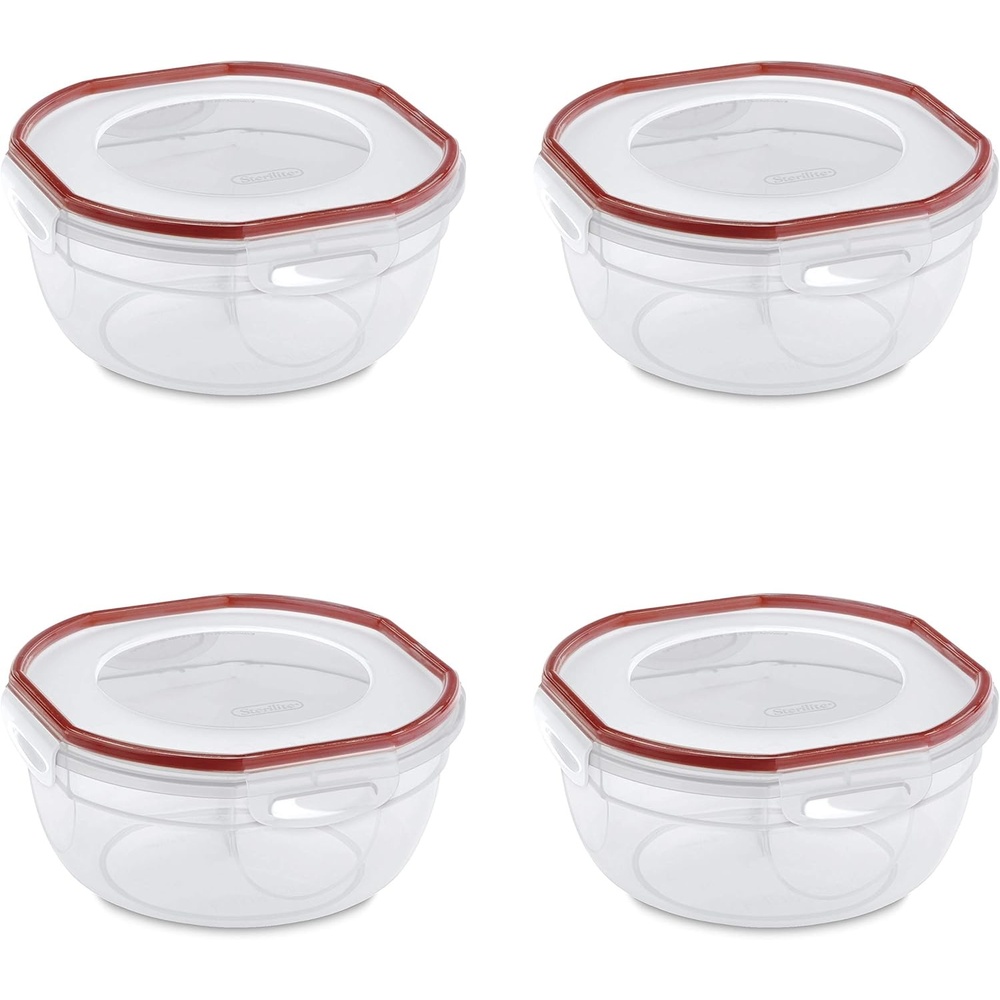 image:imageSterilite UltraSeal 47 Qt Bowl Large Airtight Food Storage Container Latching Lid Microwave and Dishwasher Safe Clear With Red Gasket 4Pack25 Qt 4Pack