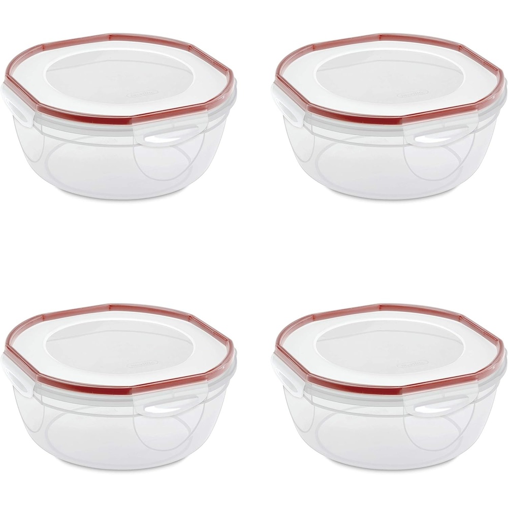 image:imageSterilite UltraSeal 47 Qt Bowl Large Airtight Food Storage Container Latching Lid Microwave and Dishwasher Safe Clear With Red Gasket 4Pack47 Qt 4Pack