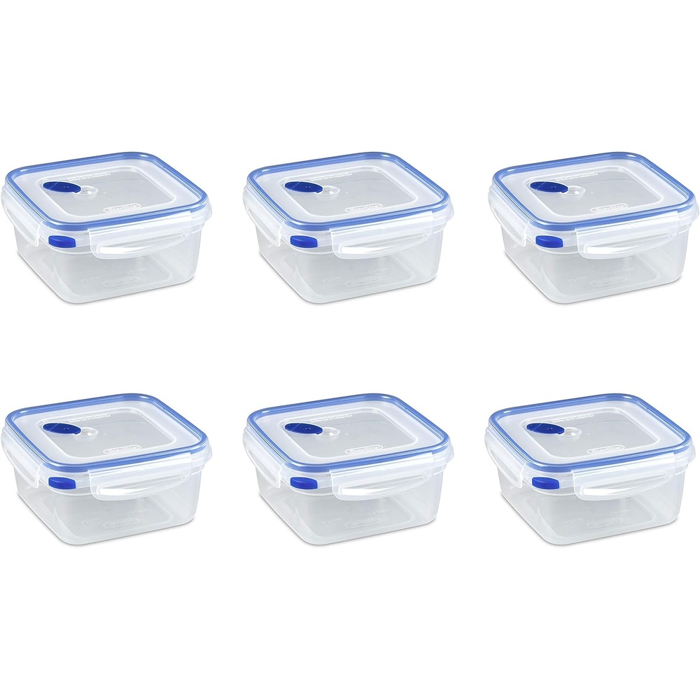image:imageSterilite UltraSeal 57 Cup Square Airtight Food Storage Container Latching Lid Microwave and Dishwasher Safe Clear With Blue Gasket 6Pack