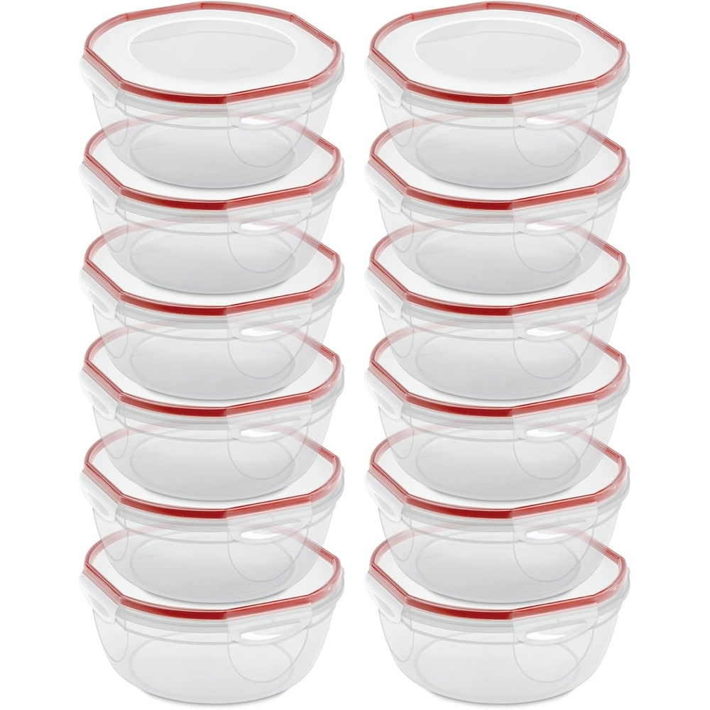 image:imageSterilite UltraSeal 81 Qt Bowl Large Airtight Food Storage Container Latching Lid Microwave and Dishwasher Safe Clear With Red Gasket 2Pack47 Quart 12 Pack