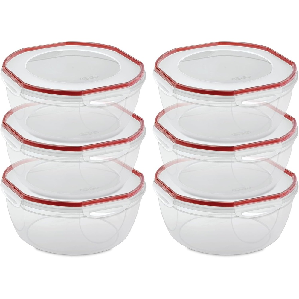 image:imageSterilite UltraSeal 81 Qt Bowl Large Airtight Food Storage Container Latching Lid Microwave and Dishwasher Safe Clear With Red Gasket 2Pack81 Quart 6 Pack