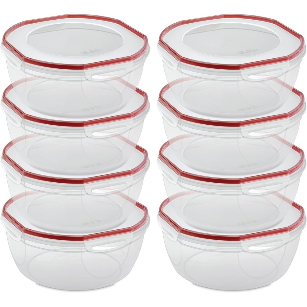 image:imageSterilite UltraSeal 81 Qt Bowl Large Airtight Food Storage Container Latching Lid Microwave and Dishwasher Safe Clear With Red Gasket 2Pack81 Quart 8 Pack