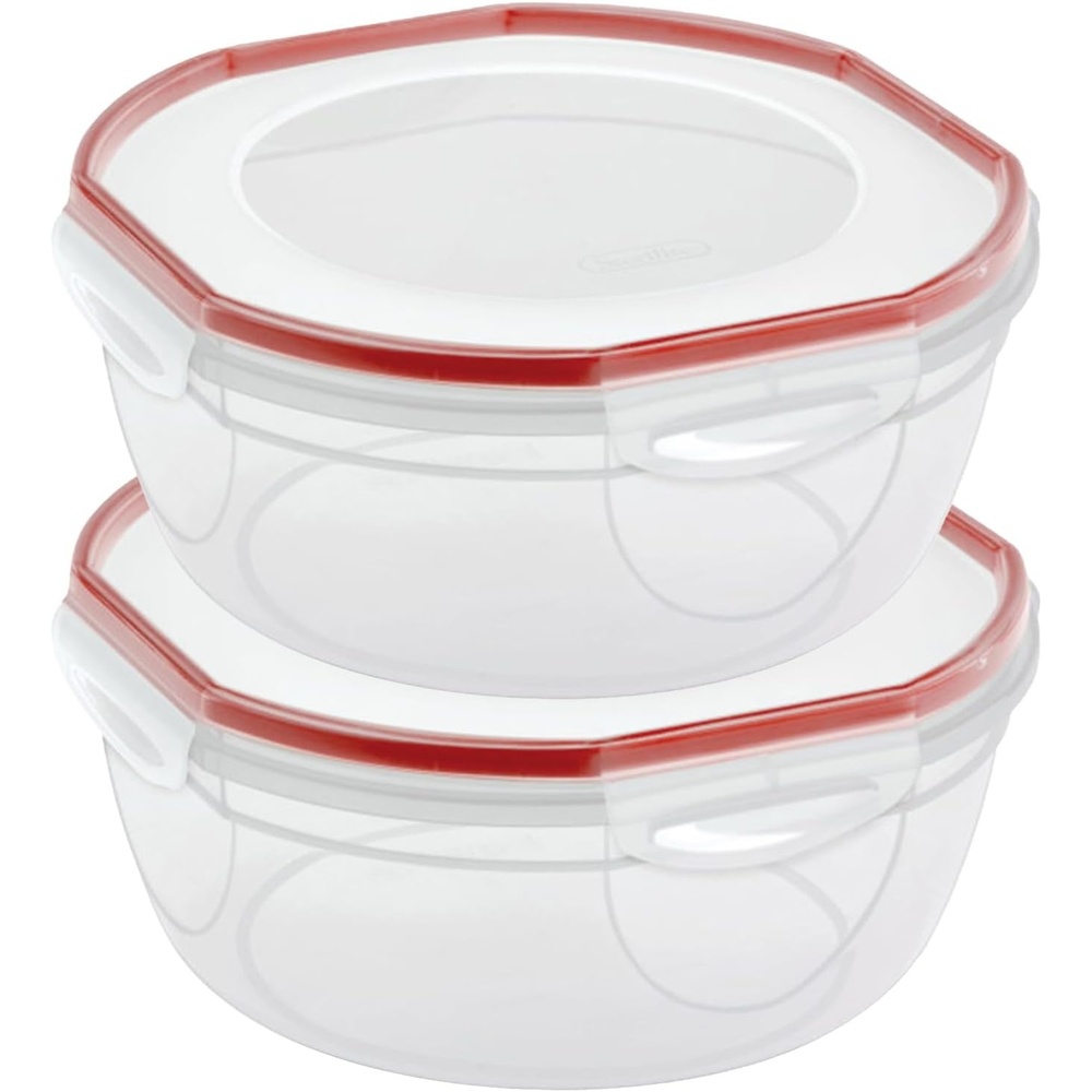 image:imageSterilite UltraSeal 81 Qt Bowl Large Airtight Food Storage Container Latching Lid Microwave and Dishwasher Safe Clear With Red Gasket 2PackClear