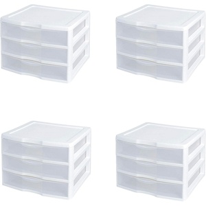 New Sterilite White & Clear Countertop 3-Drawer Desktop Storage Unit (4 Pack)