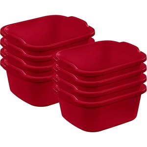 Sterilite 12 Quart Durable Heavy Duty Reinforced Plastic Kitchen Dishpan Basin with Molded Handles for Household Chores and Storage, White, 8 Pack(Red)