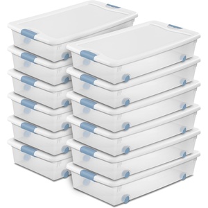 Sterilite 12-Pack Latching Box, Under Bed Storage Bins with Lids, Clear Plastic, 56 Quart – Heavy-Duty Organizing Containers for Closet, Bathroom, and Office