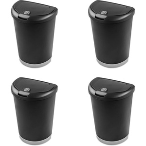 Sterilite 13 Gallon TouchTop Wastebasket w/ Lid, Opens with Touch, Trash Can for the Kitchen or Mudroom, White, 4-Pack(Black)