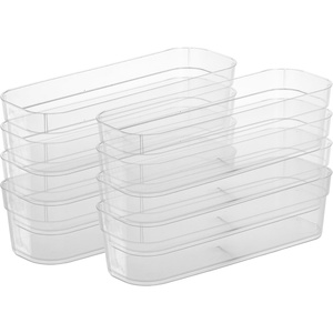 Sterilite 13538608 Narrow Storage Trays with Sturdy Banded Rim and Textured Bottom for Desktop and Drawer Organizing, Clear (24 Pack)