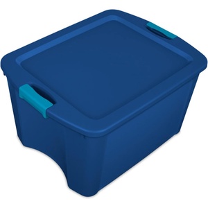 Sterilite 18 Gal Latch and Carry, Stackable Storage Bin with Latching Lid, Plastic Container to Organize Closets, Clear with Blue Lid, 6-Pack(True Blue)