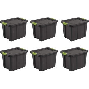 Sterilite 18 Gal Latching Tuff1 Storage Tote, Stackable Bin with Latch Lid, Plastic Container to Organize Garage, Basement, Gray Base and Lid, 6-Pack