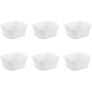 Sterilite 18 Qt Dishpan, Bin Ideal for Soaking and Cleaning Dirty Dishes in the Kitchen Sink, White, 6-Pack