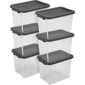 Sterilite 18-Pack Modular Stacker Box, Durable Clear Plastic Storage Bins with Latching Lids, 30 Quart – Stackable Organizing Container Boxes for Closet, Bathroom, and Office(30 Quart)