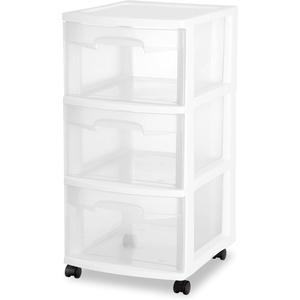 Sterilite 2 Pack Plastic Storage Organizer, 3 Drawer Rolling Bin Cart, Closet Organization, White