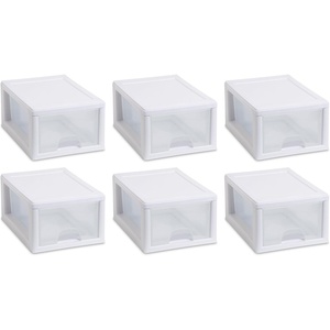 Sterilite 20518006 6 Quart/5.7 Liter Stacking Drawer, White Frame with Clear Drawer,(pack of 6)(6-Pack)