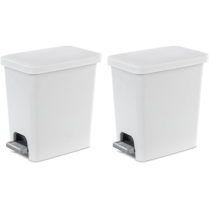 Sterilite 2.7 Gallon Rectangular StepOn Wastebasket with Lid, Small Plastic Trash Can for the Bathroom, Bedroom or Home Office, Pedal and Liner, Black, 2-Pack(White)