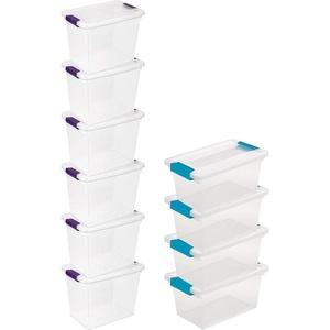 Sterilite 27 Quart Clear Latch Lid Stackable Storage Box Tote, 6 Pack, and Medium Clear Latch Lid File Clip Box, 4 Pack for Household Organization