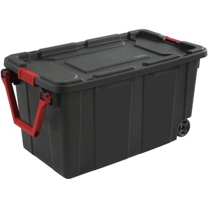 Sterilite 2-Pack Industrial Tote, Heavy-Duty Storage Bins w/ Lids and Wheels, 40 Gallon – Stackable Organizing Containers for Home, Garage, Office, and Basement(1)