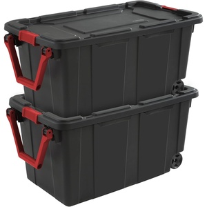 Sterilite 2-Pack Industrial Tote, Heavy-Duty Storage Bins w/ Lids and Wheels, 40 Gallon – Stackable Organizing Containers for Home, Garage, Office, and Basement(2)