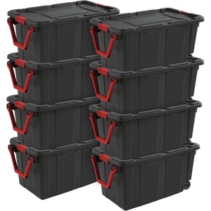 Sterilite 2-Pack Industrial Tote, Heavy-Duty Storage Bins w/ Lids and Wheels, 40 Gallon – Stackable Organizing Containers for Home, Garage, Office, and Basement(8)