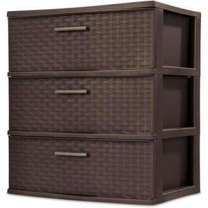 Sterilite 3 Drawer Wide Storage Tower, Plastic Weave Organizer, Espresso – Lightweight Opaque Container for Bedrooms, Closets, or Bathrooms(Espresso)