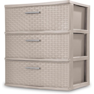 Sterilite 3 Drawer Wide Storage Tower, Plastic Weave Organizer, Espresso – Lightweight Opaque Container for Bedrooms, Closets, or Bathrooms(Gray Pumice)