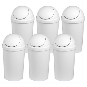 Sterilite 3 Gallon Round SwingTop Wastebasket with Lid, Small Plastic Trash Can for the Bathroom, Bedroom, Dorm or Home Office, White, 6-Pack(6)