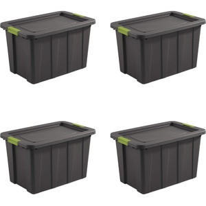 Sterilite 30 Gal Latching Tuff1 Storage Tote, Stackable Bin with Latch Lid, Plastic Container to Organize Garage, Basement, Gray Base and Lid, 4-Pack