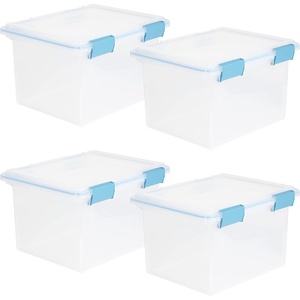 Sterilite 32 Quart Clear Plastic Stacking Storage Container Box with Latching Lid (4 Pack)