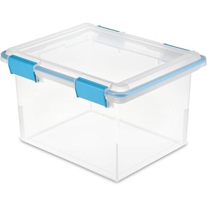 Sterilite 32 Quart Stackable Clear Plastic Storage Tote Container with Blue Gasket Latching Lid for Home and Office Organization, Clear (20 Pack)