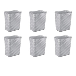 Sterilite 3.4 Gallon Weave Wastebasket, Small, Decorative Trash Can for the Bathroom, Bedroom, Dorm Room, or Office, Gray, 6-Pack(1)