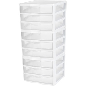 Sterilite 3-Pack Wide 3 Drawer Unit, Plastic Desktop Organizer with Clear Drawers, White Frame – Stackable Multi-Purpose Storage for Office Supplies, Craft Rooms, Classrooms and Home Organization(3 Drawer)