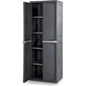 Sterilite 4 Shelf Cabinet, Lockable Utility Storage w/ Adjustable Shelves, Gray – Plastic Shelving Unit for Organizing Garage, Pantry, Basement, Laundry Room or Mudroom(1)