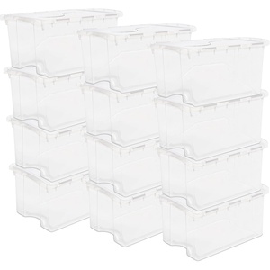 Sterilite 48 Qt Hinged Lid Storage Box, Stackable Bin with Lid, Plastic Container to Organize Home, Office, Basement, Clear with White Lid, 18-Pack(12 Pack)