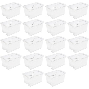Sterilite 48 Qt Hinged Lid Storage Box, Stackable Bin with Lid, Plastic Container to Organize Home, Office, Basement, Clear with White Lid, 18-Pack(18 Pack)