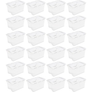 Sterilite 48 Qt Hinged Lid Storage Box, Stackable Bin with Lid, Plastic Container to Organize Home, Office, Basement, Clear with White Lid, 18-Pack(24 Pack)