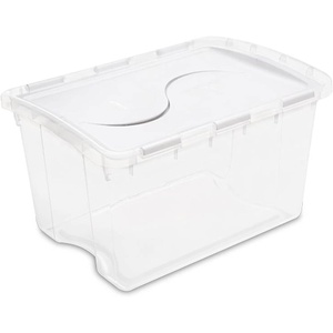 Sterilite 48 Quart Multipurpose Clear Base Storage Box Tote Container with Secure Hinged Lid for Home or Office Organization, (30 Pack)