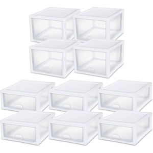 Sterilite 4-Pack 27 Quart & 6-Pack 16 Quart Stackable Clear Drawer Organizers, White Frame – Large Plastic Storage Drawers for Closet, Dresser, Cabinet, Bedroom, Pantry, and Bathroom Organization