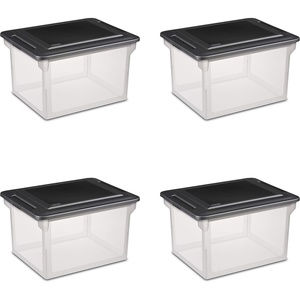 Sterilite 4-Pack File Box, Clear Storage Tote with Black Lid for Letter & Legal Hanging Folders – Stackable Plastic Document and Paper Organizer for Home, Office, and Dorm Organization(4 Pack)