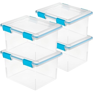 Sterilite 4-Pack Gasket Box, Home Storage Organizer Bins with Lids, 37 Quart – Stackable Clear Plastic Containers for Bedroom, Bathroom, Garage, Basement, or Attic(32 Quart)
