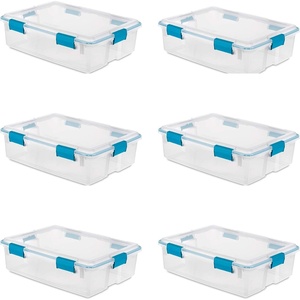 Sterilite 4-Pack Gasket Box, Home Storage Organizer Bins with Lids, 37 Quart – Stackable Clear Plastic Containers for Bedroom, Bathroom, Garage, Basement, or Attic(37 Quart)