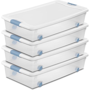 Sterilite 4-Pack Latching Box, Under Bed Storage Bins with Lids, Clear Plastic, 106 Quart – Heavy-Duty Organizing Containers for Closet, Bathroom, and Office(56 Quart)