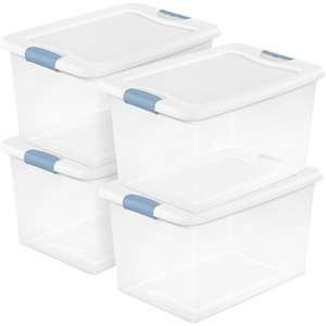 Sterilite 4-Pack Latching Box, Under Bed Storage Bins with Lids, Clear Plastic, 106 Quart – Heavy-Duty Organizing Containers for Closet, Bathroom, and Office(64 Quart)
